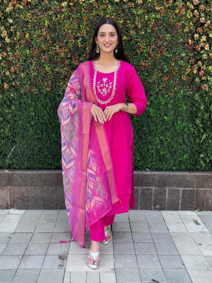 Rajwada Pink Silk Blend Embroidered Kurta Set For Women