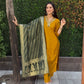 Rajwada Mustard Yellow Silk Blend Embroidered Kurta Set For Women