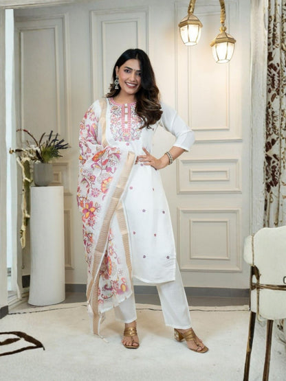 Rajwada White Silk Blend Embroidered Kurta Set For Women