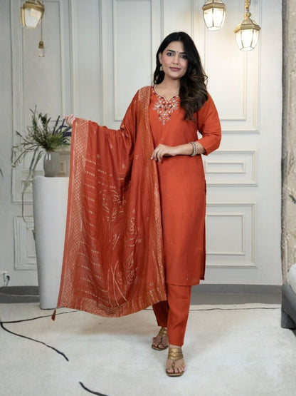 Rajwada Orange Silk Blend Embroidered Kurta Set For Women