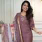 Rajwada Mauve Silk Blend Embroidered Kurta Set For Women