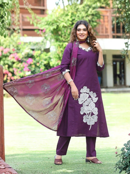 Rajwada Deep Purple Silk Blend Embroidered Kurta Set For Women