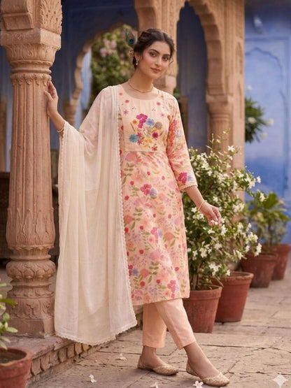 Rajwada Peach Silk Blend Embroidered Kurta Set For Women
