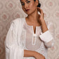 Rajwada Women White Georgette Chikankari Beads Embroidered Unstitched Kurta Set