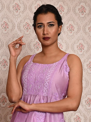 Rajwada Women Purple Cotton Chikankari Beads Embroidered Stitched Kurta With Dupatta