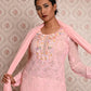Rajwada Women Pink Georgette Chikankari Mukaish Work Embroidered Stitched Kurta With Dupatta