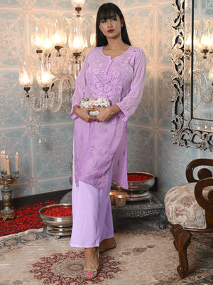 Rajwada Women Purple Georgette Chikankari Embroidered Stitched Kurta