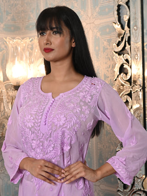 Rajwada Women Purple Georgette Chikankari Embroidered Stitched Kurta