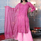 Rajwada Women Pink Voile Chikankari Mukaish Work Embroidered Stitched Kurta With Dupatta