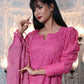 Rajwada Women Pink Voile Chikankari Mukaish Work Embroidered Stitched Kurta With Dupatta