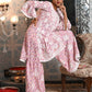 Rajwada Women Pink Cotton Printed Chikankari Embroidered Stitched Kurta With Sharara Pant