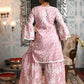 Rajwada Women Pink Cotton Printed Chikankari Embroidered Stitched Kurta With Sharara Pant