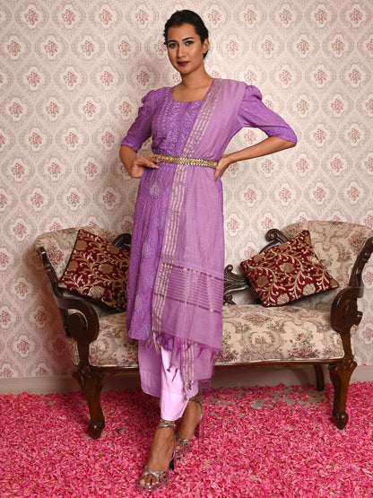 Rajwada Women Polyester Viscose Chikankari Beads Embroidered Stitched Kurta Set