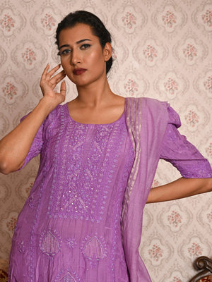 Rajwada Women Polyester Viscose Chikankari Beads Embroidered Stitched Kurta Set