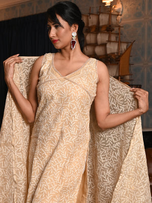 Rajwada Women Chequered Voile Chikankari Mukaish Work Embroidered Stitched Kurta With Dupatta