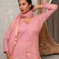 Rajwada Women Pink Shimmer Voile Chikankari Embroidered Unstitched Kurta Set