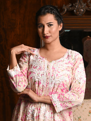 Rajwada Women Multicolor Cotton Printed Chikankari Embroidered Stitched Kurta