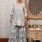 Rajwada Women Grey Viscose Chikankari Embroidered Stitched Kurta With Sharara Pant