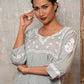 Rajwada Women Grey Viscose Chikankari Embroidered Stitched Kurta With Sharara Pant