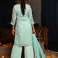 Rajwada Women Sea Green Chequered Voile Chikankari Beads Embroidered Stitched Kurta With Dupatta