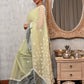 Rajwada Women Green Chequered Voile Chikankari Embroidered Saree With Unstitched Blouse
