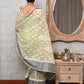 Rajwada Women Green Chequered Voile Chikankari Embroidered Saree With Unstitched Blouse