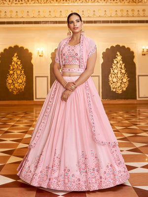 Rajwada Women Gorgeous Pink Semi Stitched Lehenga With Unstitched Blouse