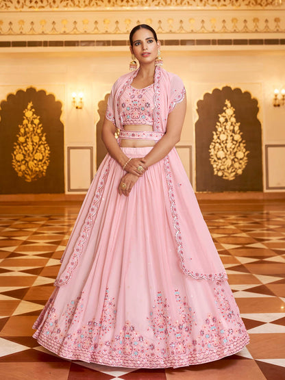 Rajwada Women Gorgeous Pink Semi Stitched Lehenga With Unstitched Blouse