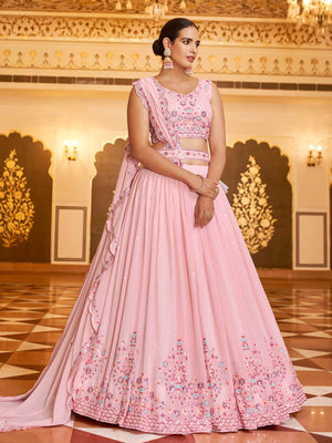 Rajwada Women Gorgeous Pink Semi Stitched Lehenga With Unstitched Blouse