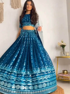 Rajwada Women Blue Designer Georgette Semi Stitched Lehenga With  Unstitched Blouse