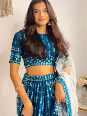 Rajwada Women Blue Designer Georgette Semi Stitched Lehenga With  Unstitched Blouse