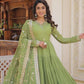 Rajwada Light Olive Green Georgette Embroidered Gown For Women