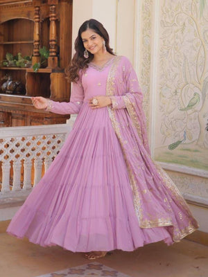 Rajwada Lavender Georgette Embroidered Gown For Women