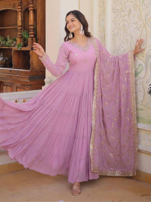 Rajwada Lavender Georgette Embroidered Gown For Women