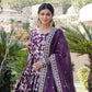Rajwada Dark Purple Viscose Embroidered Gown For Women