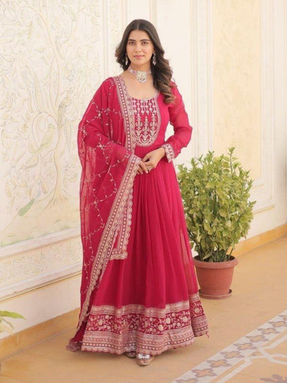 Rajwada Pink Georgette Embroidered Gown For Women