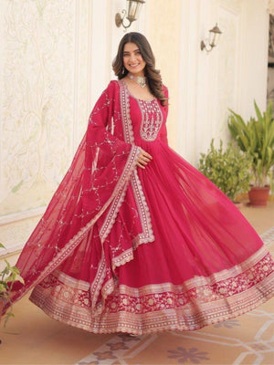 Rajwada Pink Georgette Embroidered Gown For Women