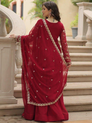 Rajwada Maroon Georgette Embroidered Gown For Women