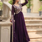 Rajwada Dark Purple Georgette Embroidered Gown For Women