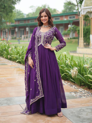Rajwada Violet Georgette Embroidered Gown For Women