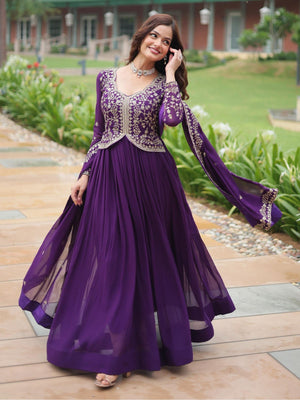 Rajwada Violet Georgette Embroidered Gown For Women