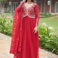 Rajwada Red Georgette Embroidered Gown For Women