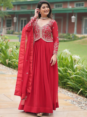 Rajwada Red Georgette Embroidered Gown For Women