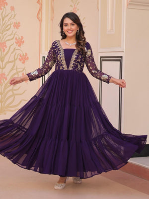 Rajwada Purple Georgette Embellished Gown For Women