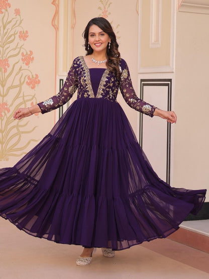 Rajwada Purple Georgette Embellished Gown For Women