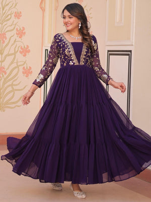 Rajwada Purple Georgette Embellished Gown For Women
