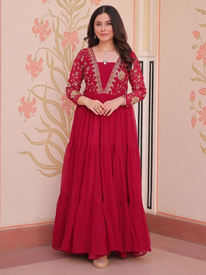 Rajwada Dark Pink Georgette Embellished Gown For Women