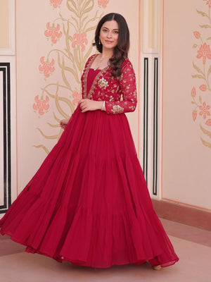 Rajwada Dark Pink Georgette Embellished Gown For Women