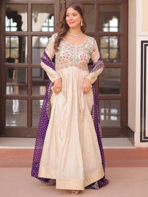 Rajwada Cream Georgette Embroidered Gown For Women