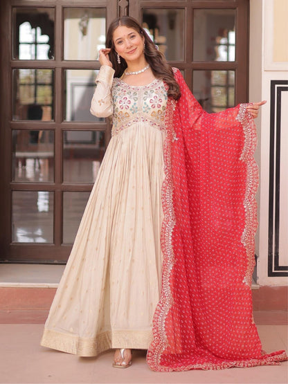 Rajwada Cream Georgette Embroidered Gown For Women